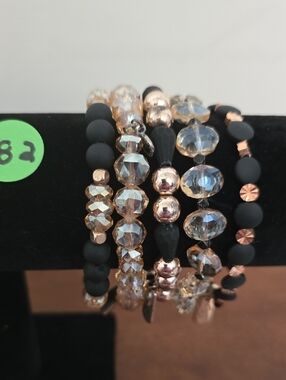 Erimish Black and Rose Gold Extended Beaded Stretch Bracelet Set (NWOT)